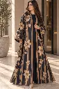 Elegant Floral Abaya in Sunlit Courtyard.webp