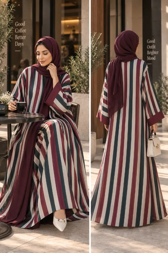 Striped Abaya at the Café.webp