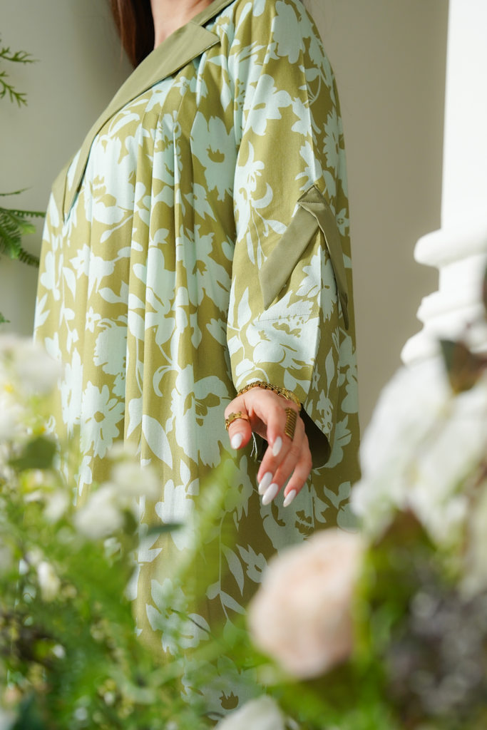 Green Cotton Mixed with Linen Dress 