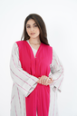 Grey Viscose & Pink linen Abaya Set