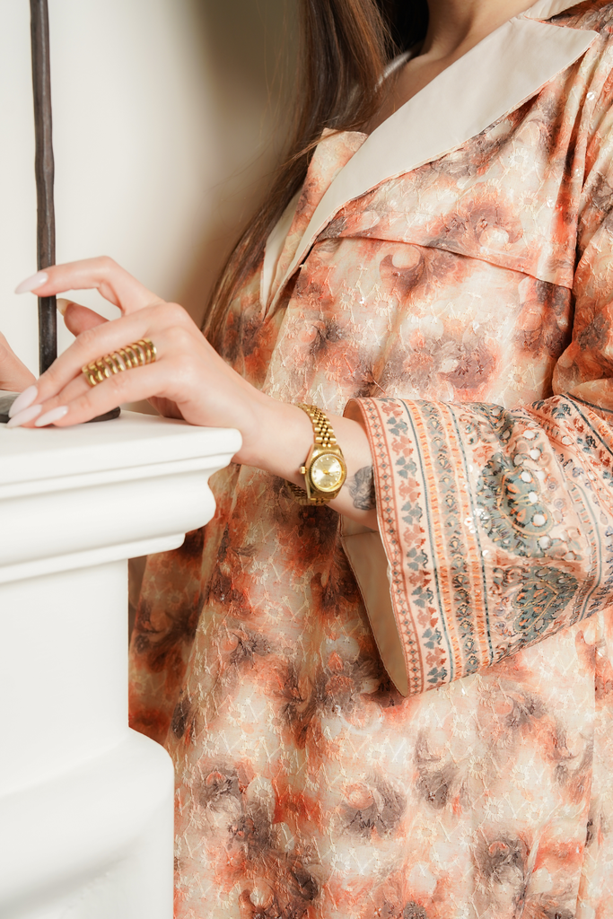 Orange Embroidery Cotton Maxie [With Scarf]