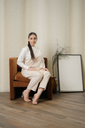 Cotton Beige & white Set ( Pant & Top )