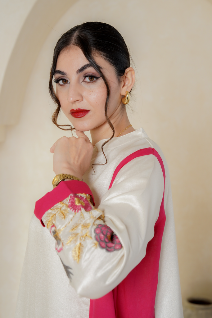 Dark Pink and Beige Silk and Linen