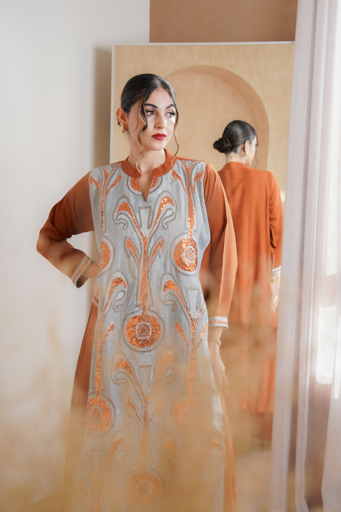 Orange and light blue linen