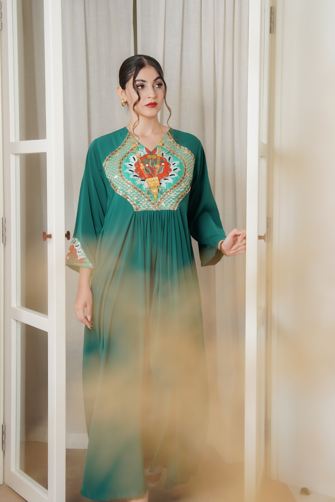 Dark Green Mixed Silk and Crepe Fabric