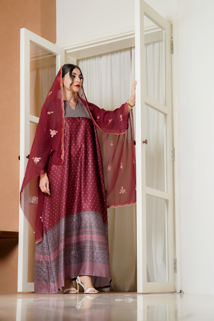 Dark Red Silk mixed with Linen