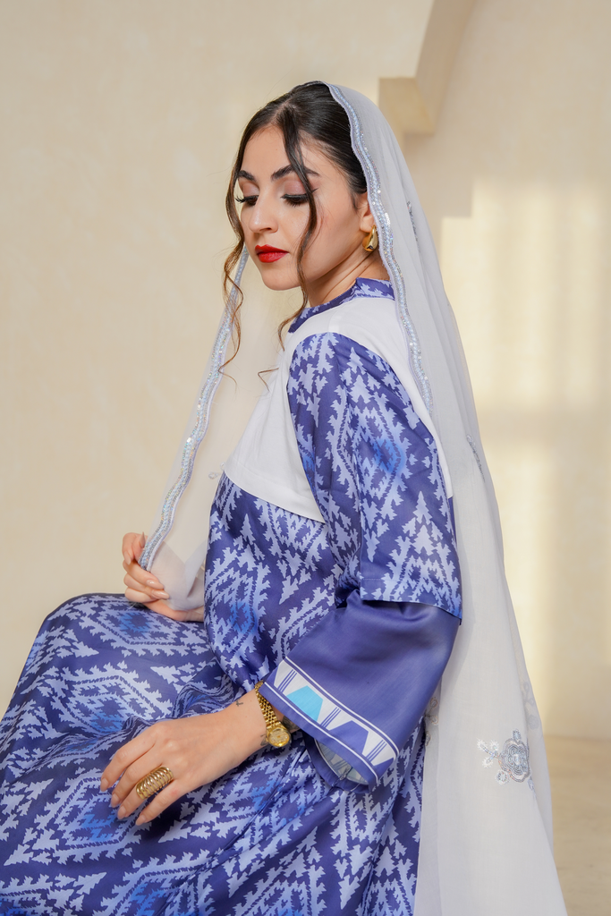 Blue Silk mixed with Linen [With Scarf]