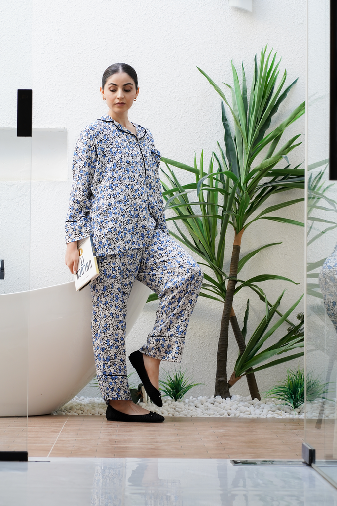 Blue and White Cotton Pajama                                                                                