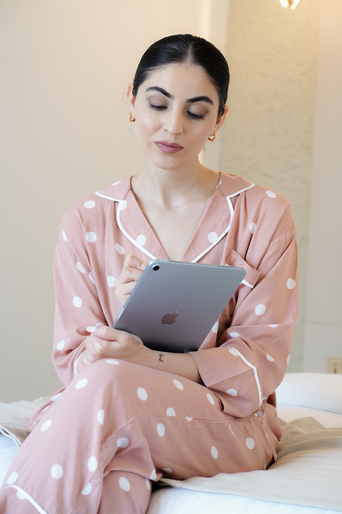 Rose Gold and white Cotton Pajama                                                                                 