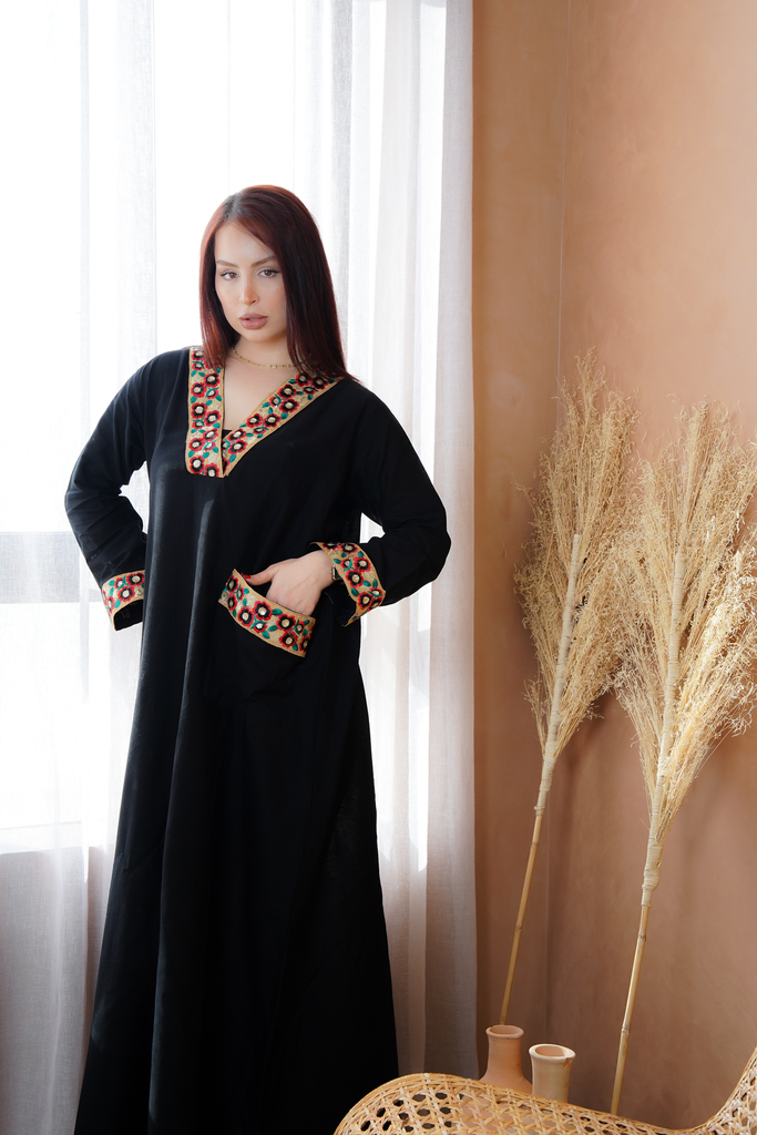 Cotton Mixed with linen Black Dress 