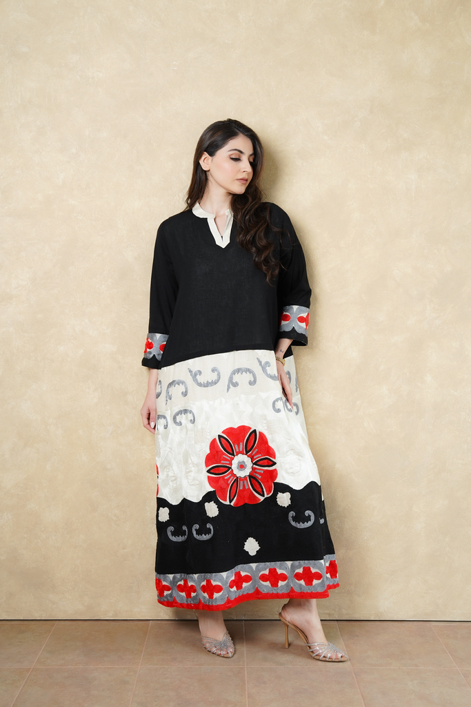 Red and Beige Thick linen Gown