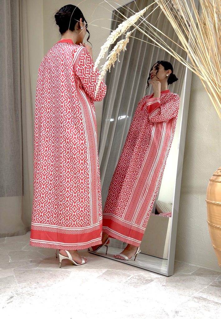 Red and White Mixed Cotton with Linen [With Scarf]