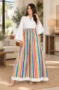Linen Striped White and colorful Dress 