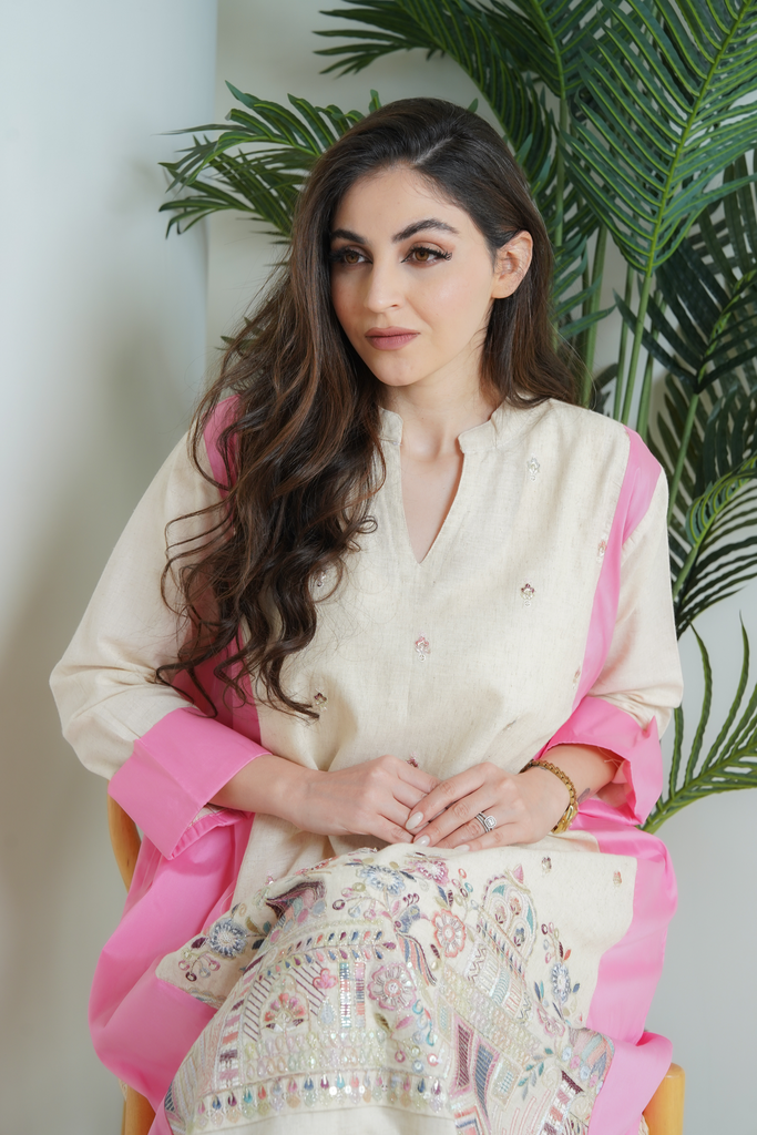 Pink and Beige linen Gown