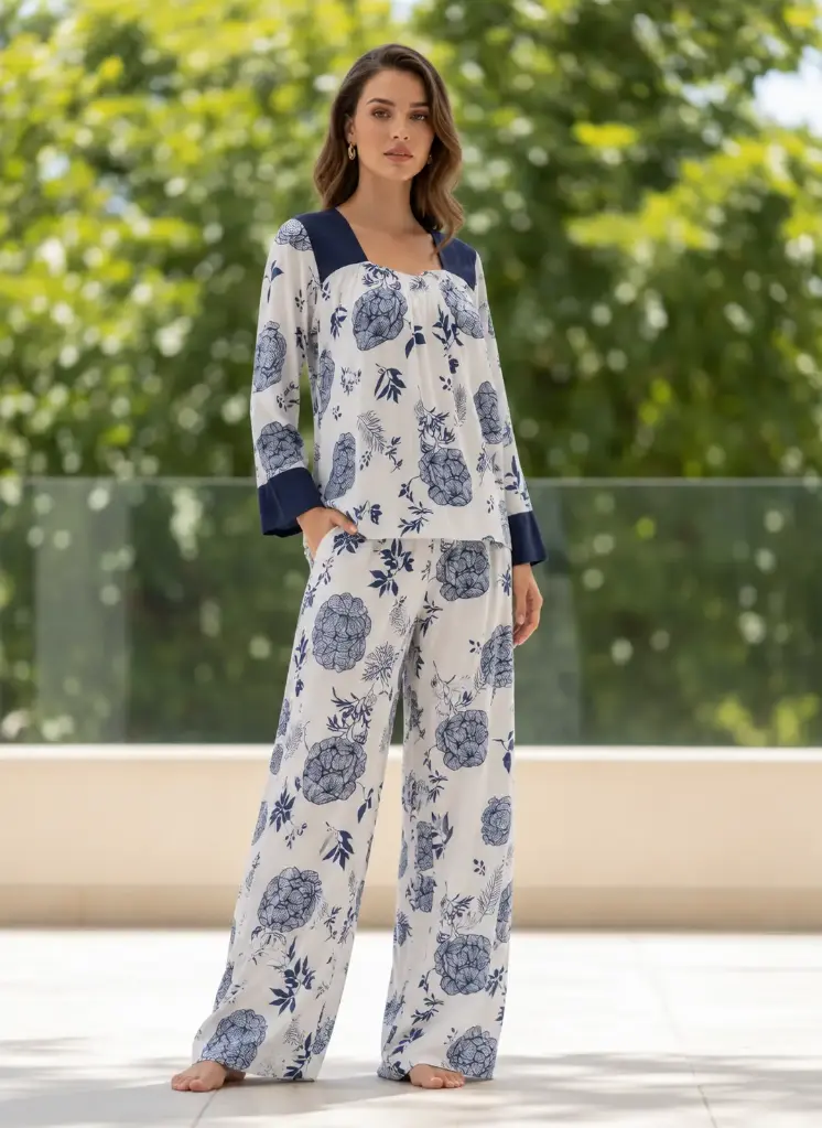 White and Navy Blue Cotton Dress 