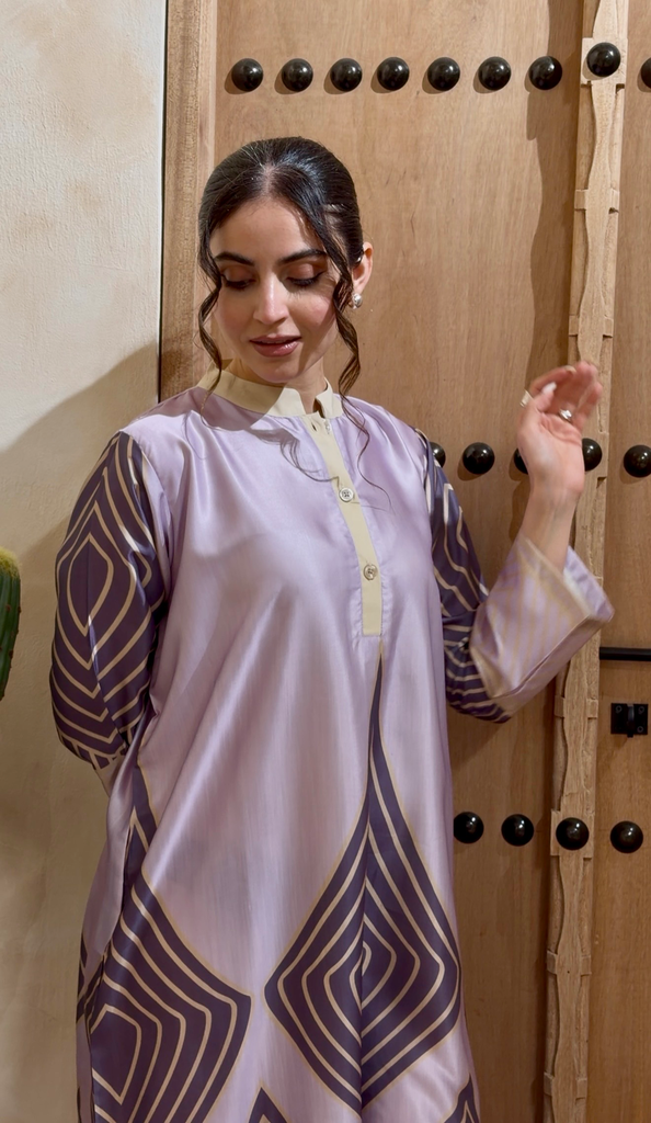 Linen & Silk mixed dress [With Scarf]