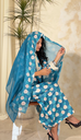 Blue Shining Linen Dress[With scarf]