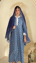 Navy Blue Linen Dress[With scarf] 