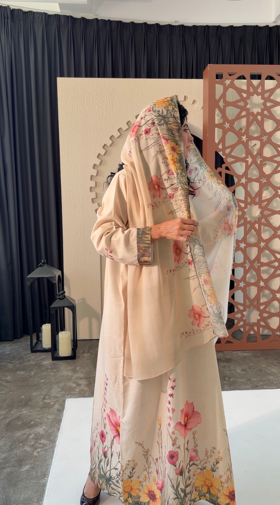 Light Yellow Linen Dress[With scarf]