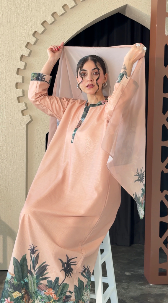 Rose Gold Shining Linen Dress[With scarf] 