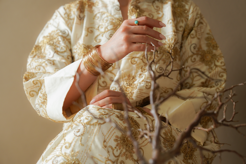 White and gold Indian Silk Maxie
