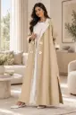 Beige & White Abaya Linen 