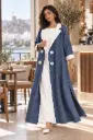 Navy Blue & White Linen Abaya  