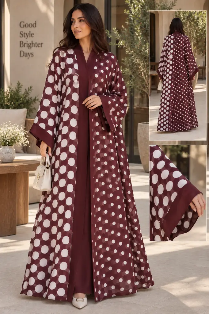 Dark Red Chiffon Abaya set