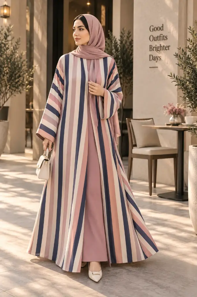 Stripe Chiffon Abaya set 
