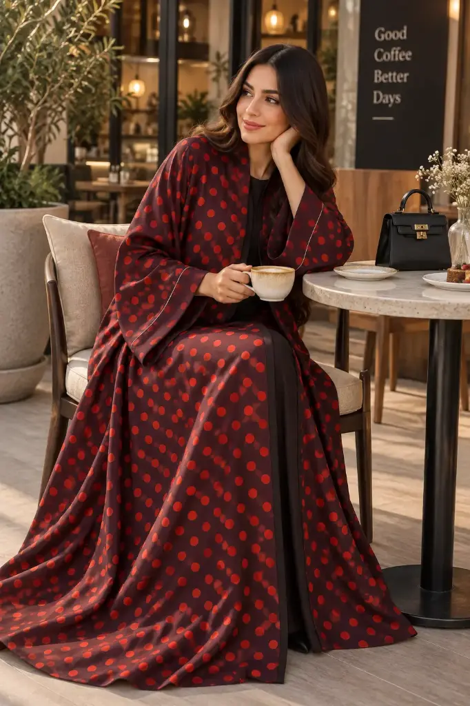 Dark Dot Chiffon Abaya set