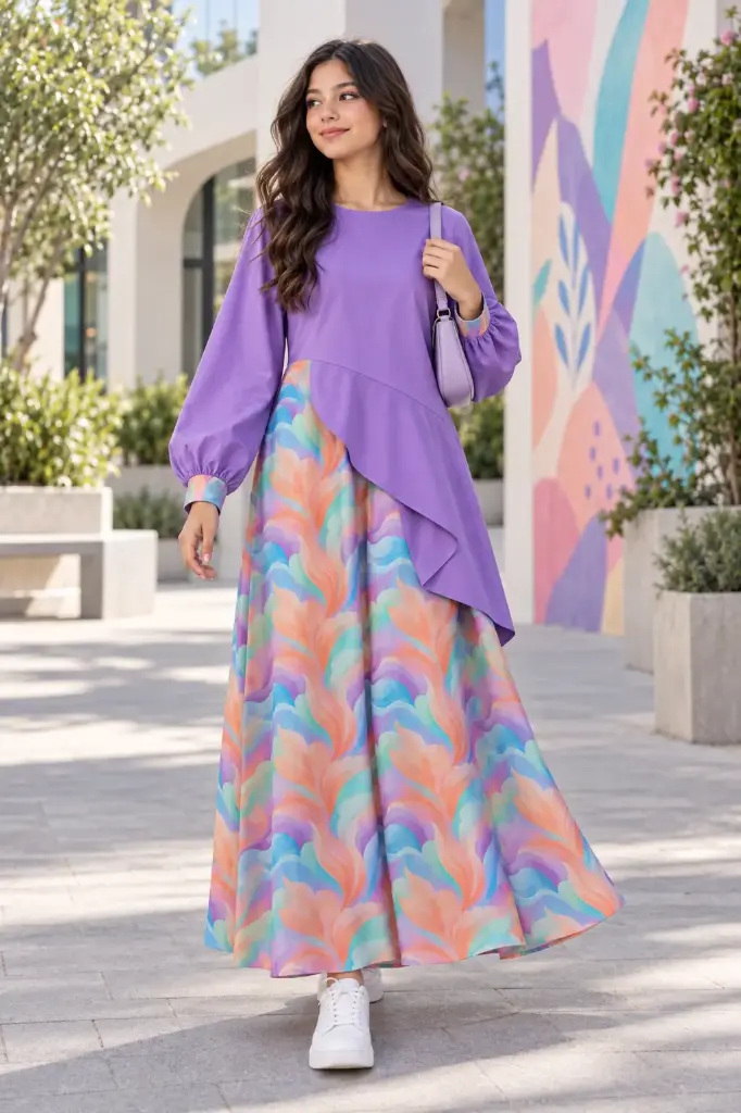 Purple Cotton Long Dress 