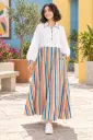 White and Striped Cotton Long Dress 