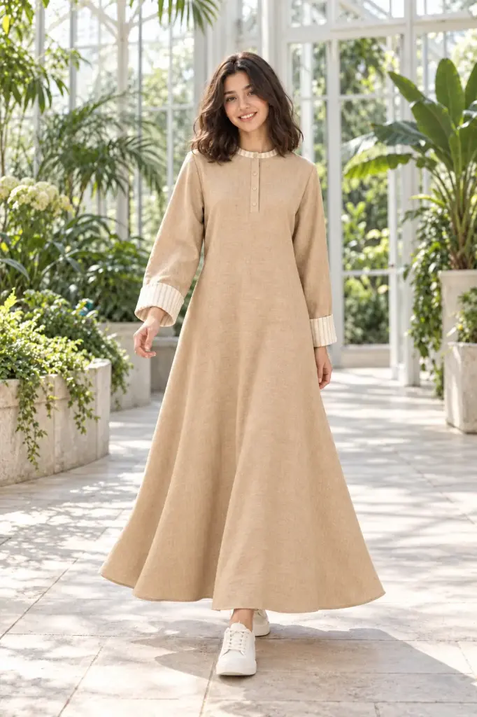 Beige Linen Long Dress 