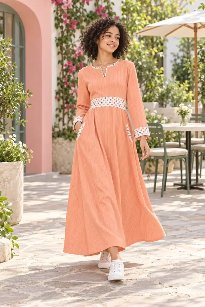 Light Pink Cotton Long Dress