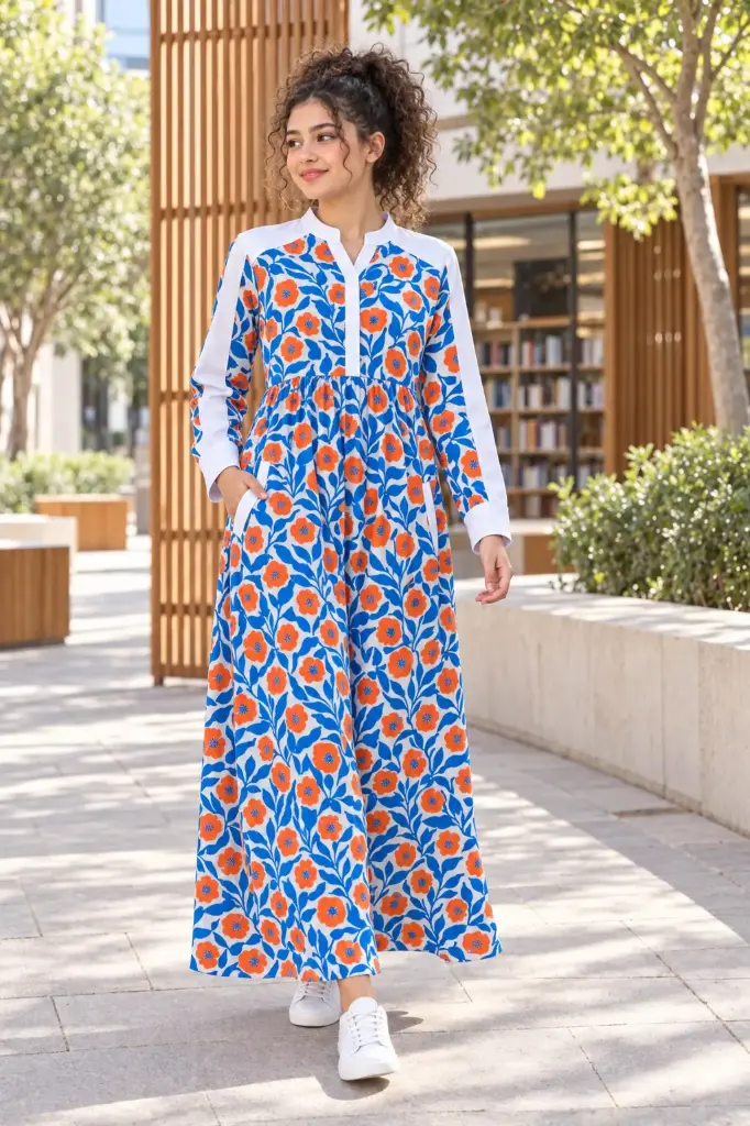 Blue Cotton Long Dress