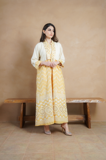 Yellow and Beige Linen Gown