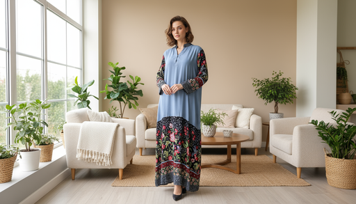 Black and light Blue Cotton Dress