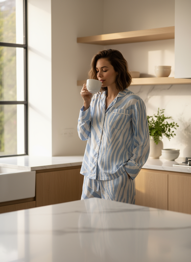Light Blue and White Cotton Pajama                                                                                  