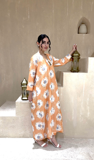 Orange and White Chiffon Embroidery