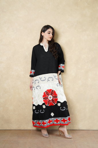 Red and Beige Thick linen Gown