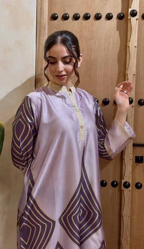 Linen & Silk mixed dress [With Scarf]