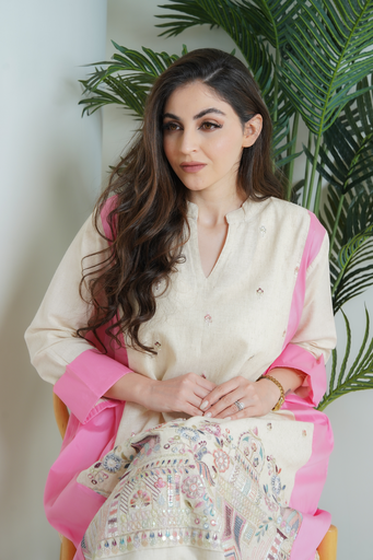 Pink and Beige linen Gown