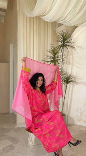 Pink Shining Linen Dress[With scarf]