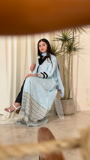 Baby Blue Linen Dress [With Black Inner dress & scarf]