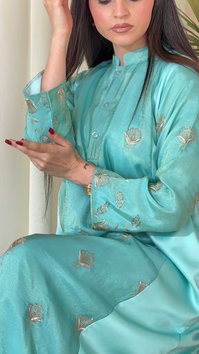 Baby Blue Silk Dress [With scarf]