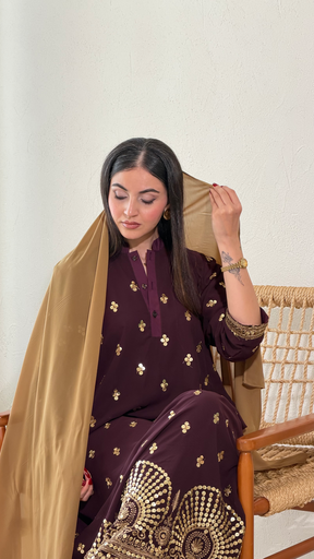 Dark Purple Chiffon Dress [With scarf]