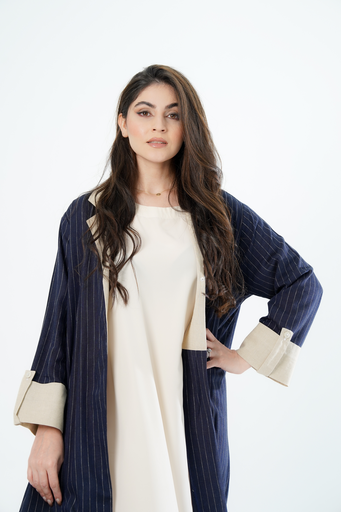 Navy Blue Linen Abaya Set 
