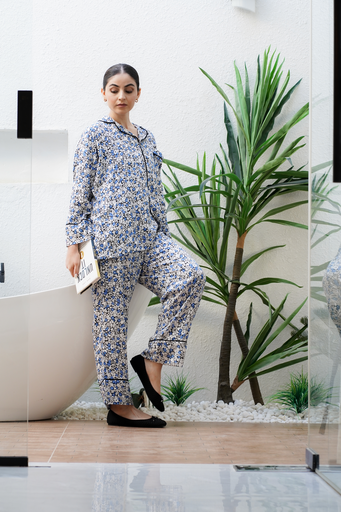 Blue and White Cotton Pajama                                                                                