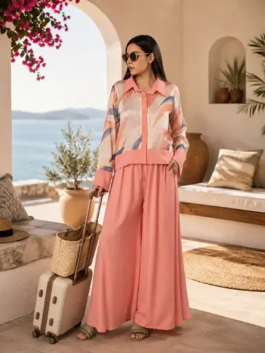 Rosy Silk Set (Skirt Pant)