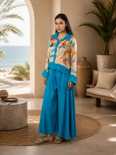 Blue Silk Set (Skirt Pant)